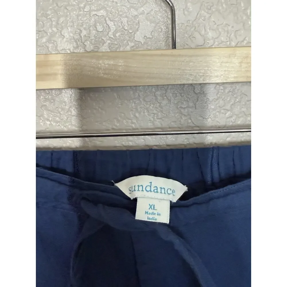 Sundance Embroidered Tie Waist Ankle Pants Size XL Blue Floral